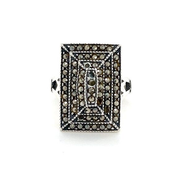 Sterling Silver Rectangular Marcasite Ring - Picture 1 of 11